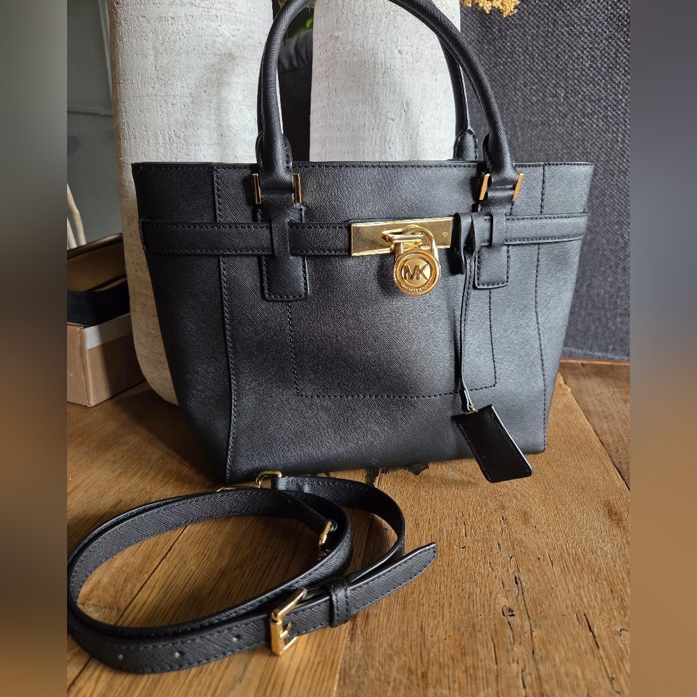 MK Hamilton Leather Handbag with Gold Accents